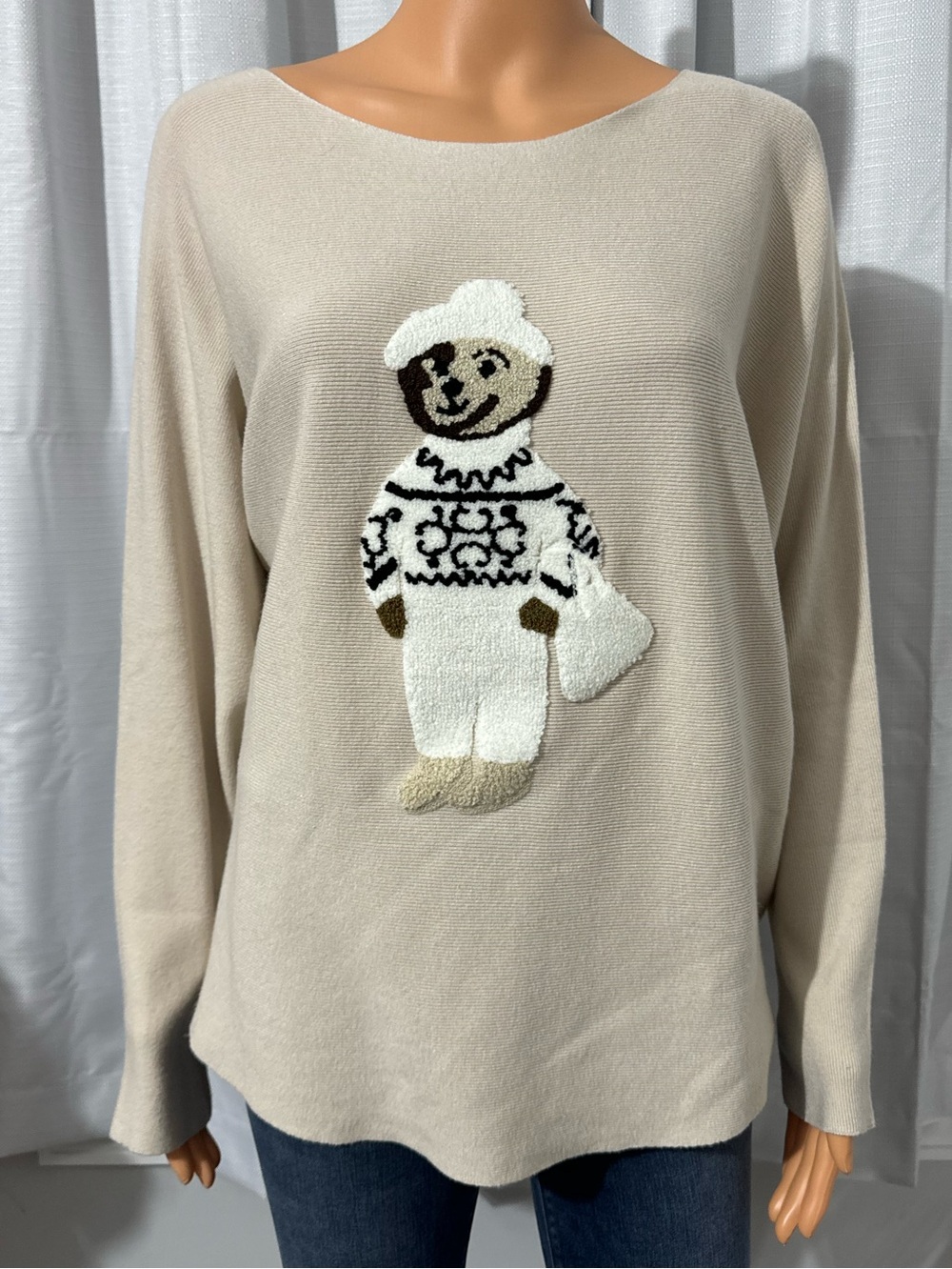 Cute Aaeda size L cream color teddy bear dolman sleeve pullover sweater new